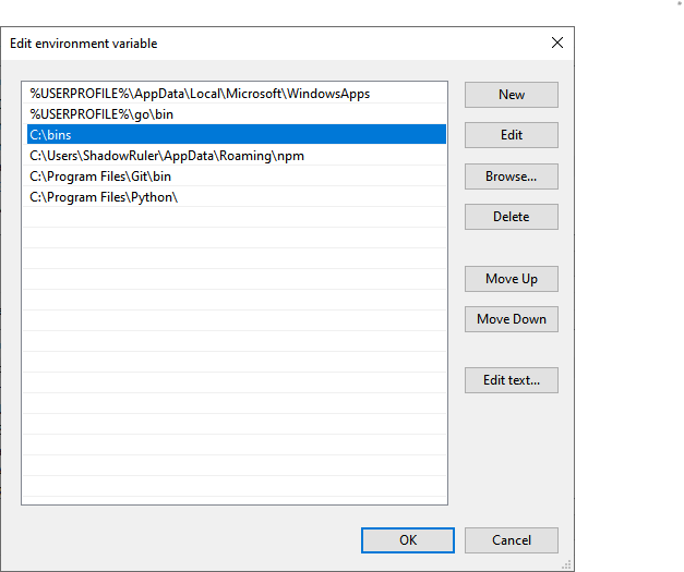 Edit Environment Variable